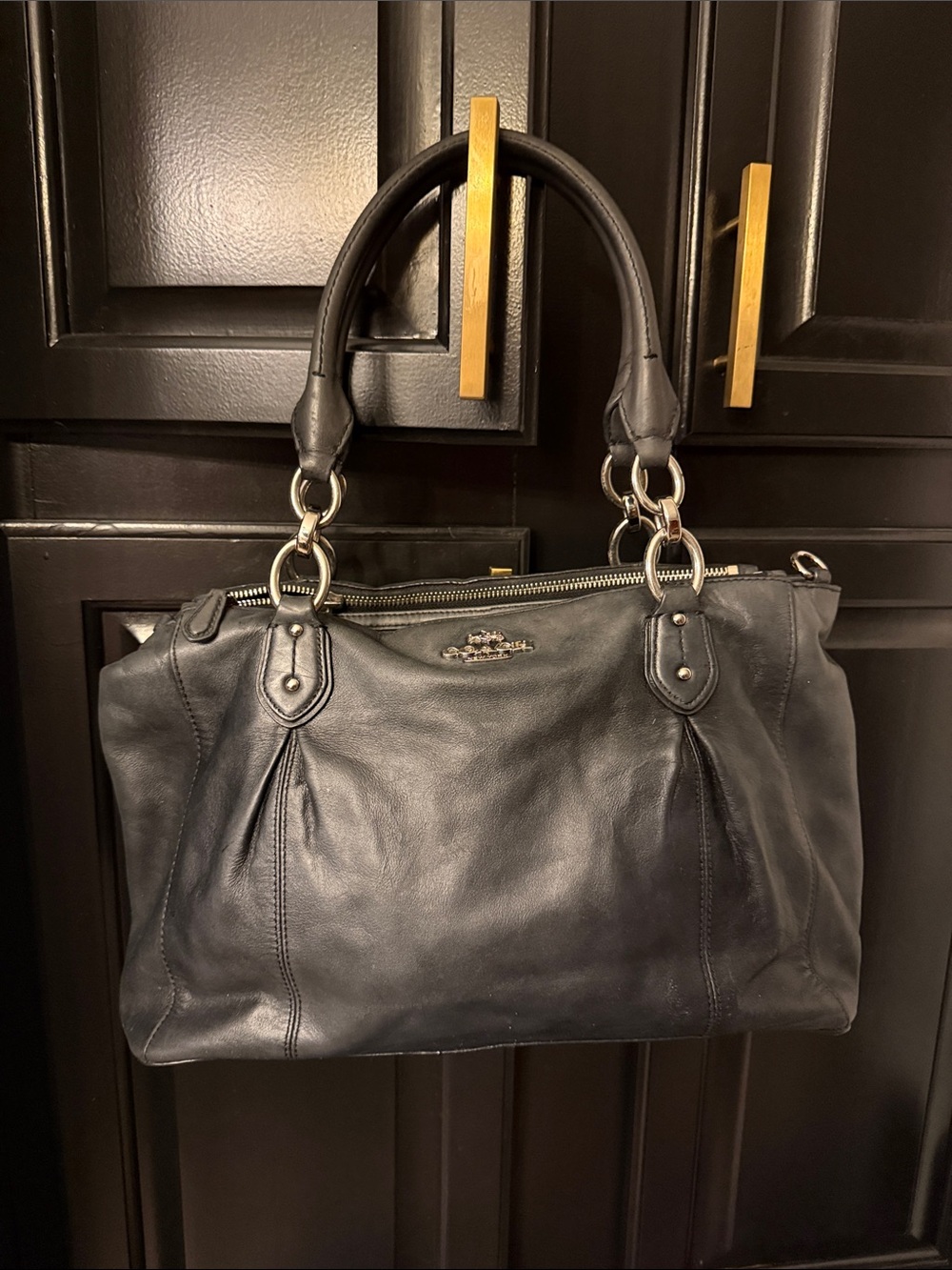Coach Dark Grayish Black Leather Satchel with Top Handles